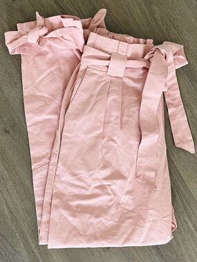 Hot & Delicious Blush Pink Paperbag Ankle Pants with Tie Waist